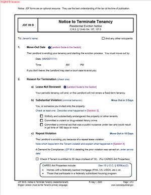 JDF 99 B - Notice to Terminate Tenancy