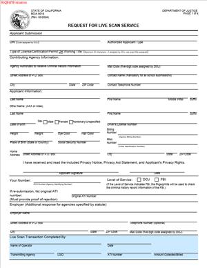 BCIA 8016 - Request for Live Scan Service (General Use)