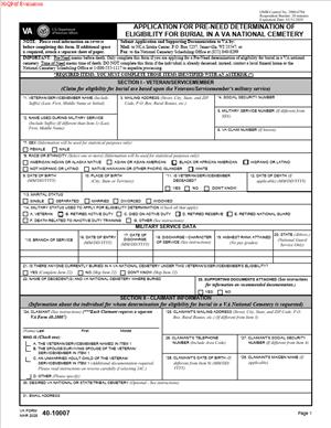 VA Form 40-10007 - Application for Pre-Need Determination of ...