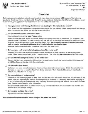 N4 - Notice to End your Tenancy Early For Non-payment of Rent