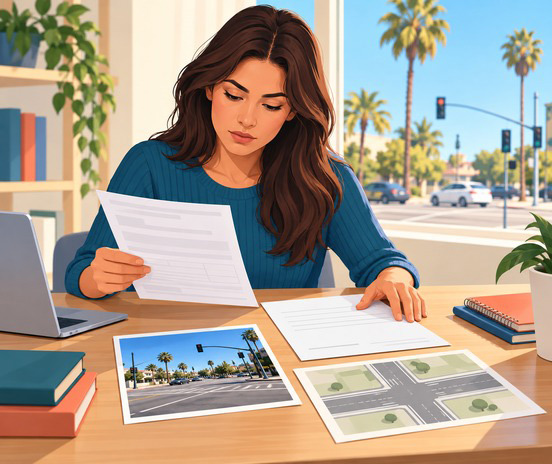 Driver prepares evidence for a traffic ticket by written declaration in California.